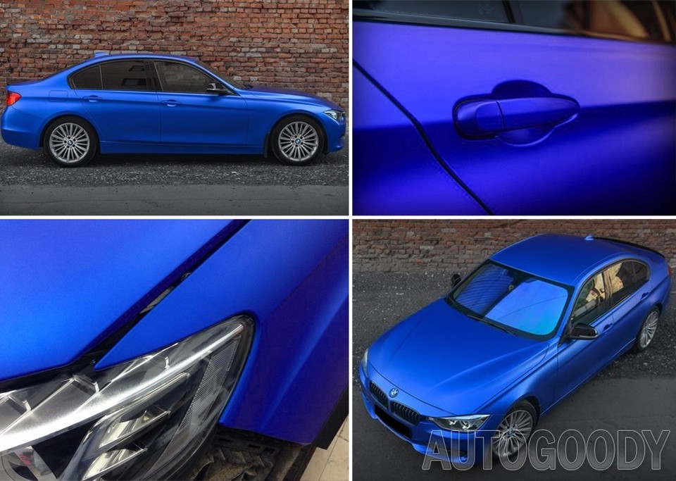 Satin Matte Chrome Metallic Deep Blue Vinyl Wrap – 24” X 60” Bubble-Free Film For Cars & More