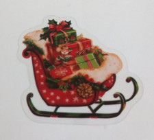 Santas Sleigh Transparent Christmas Sticker 1.78" x 2.25" AJ 