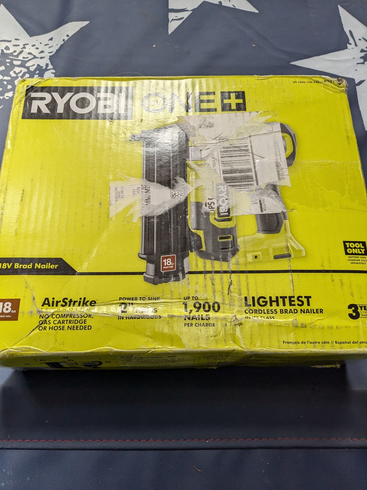 Ryobi P321 ONE+ 18V 18Gauge Cordless AirStrike Brad Nailer (Tool Only