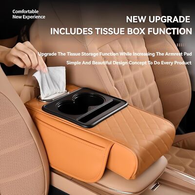 Multifunctional Pu Leather Car Armrest Box Mat,5-in-1 Car Center Console Cover