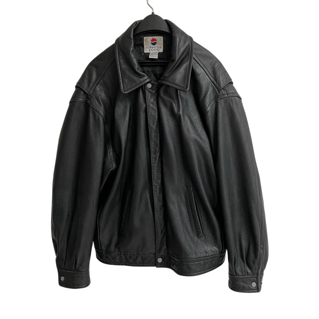 Y2K Pepsi black Bomber Moto Leather Jacket men's L zip snap Pepsi