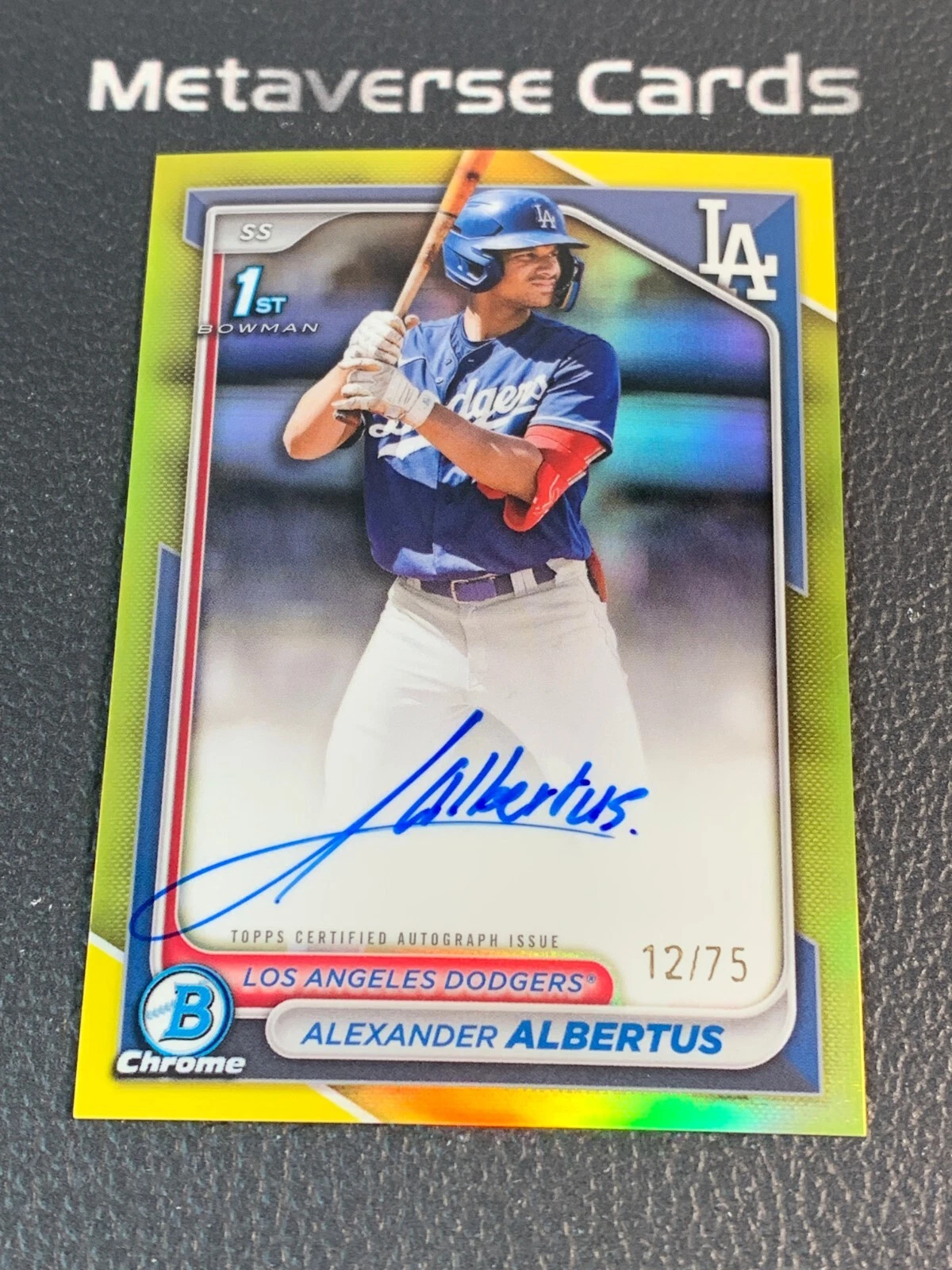 2024 Bowman Chrome Alexander Albertus 1st Bowman Yellow Refractor Auto /75