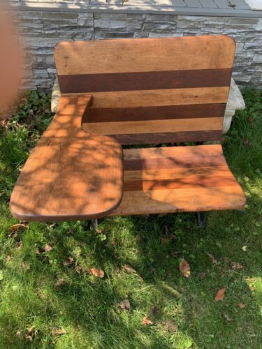 Antique Restored Cast Iron & Wood Folding Student Desk Chair BUFFALO NY No #2