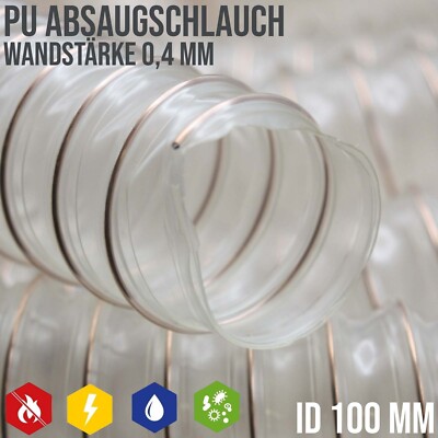 PU An Ab Saug Spiral Flex Schlauch Absauganlage Holz Staub Späne 100 mm