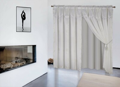 1 Set Window Curtain Satin Jacquard Style Luxury Rod Pocket Faux Silk NADA