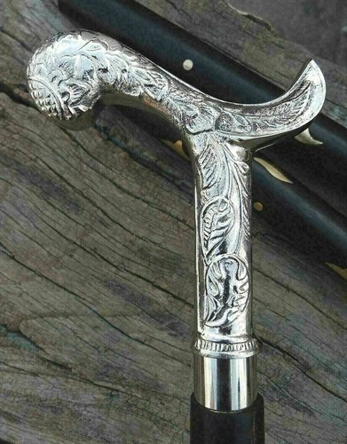 Victorian Design Vintage Brass Silver Handle Wooden Walking Stick Handmade Cane - Picture 1 of 4