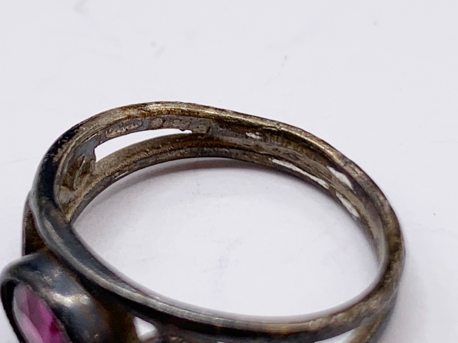 VINTAGE SOLID STERLING SILVER PINK RUBY GLASS SOL… - image 5