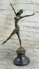 Signe:Great Detailed! Bronze art deco girl bronze dancer statue.marble base! Art