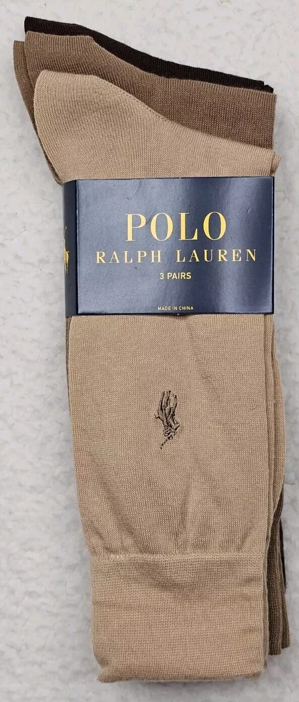 POLO RALPH LAUREN 3-Pack Dress Socks Shoe Sz 6-12.5 Sock Sz 10-13 Browns Beige