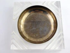 MCM Mid Century Modern Lucite Geometric Stand with Metal Trinket Dish Insert