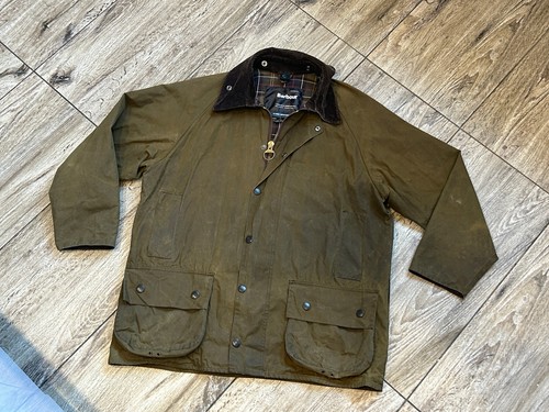 Men's Jacket Barbour Classic Beaufort Waxed Distressed used Green Sz C42 / 107CM - Picture 14 of 22