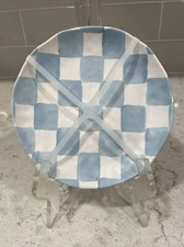 Set 4 MATTE BLUE CHECKERED 6.5” Appetizer Dessert Snack Plate Plates Melamine