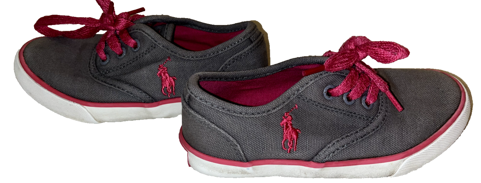 PONY POLO RALPH LAUREN Ragazze Grigio Rosa Caldo Sneakers Scarpe Tennis Stringate TG 11