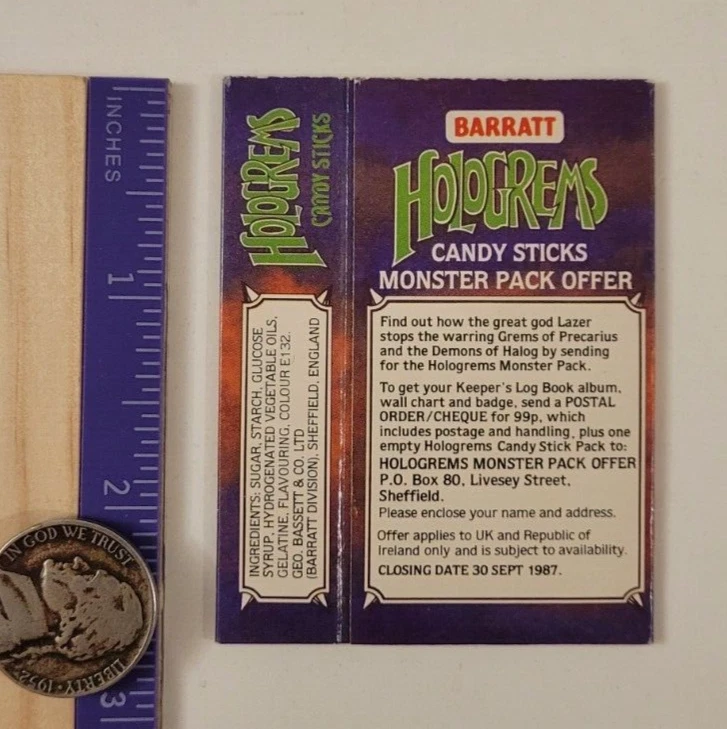 1986 HOLOGREMS Barratt CANDY STICK EMPTY PACK Hologram Sticker Card Box ALIEN A - Image 3 of 3