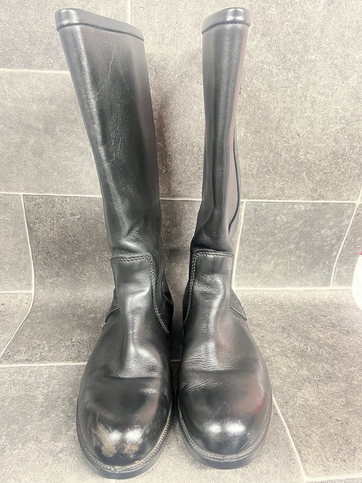 Men’s Vintage Black Thick Leather Motorcycle Boots Size 8 EU42 Retro