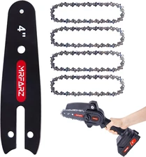 4 Inch Mini Chain Saw Bar with 4 Chainsaw Chains, 1/4" LP Pitch 0.043" Gauge 28 