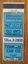TAXI CAB MATCHBOOK COVER: TERMINAL CAB COMPANY EMPTY 1930s MATCHCOVER -D24