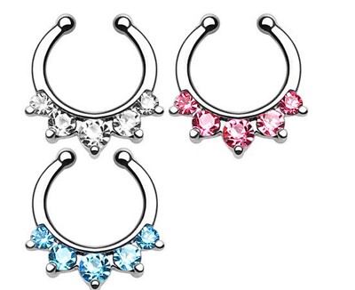 Septum Fake Nasen Piercing Kristall Stecker Klemme Hufeisen Ring Stab Hopp Clip