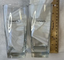 Dewars Scotch Whisky Tall Tumbler 5-1/2” Glass Thick Base Square RARE FIND m390