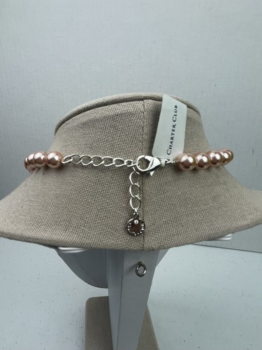 Charter Club Silver-Tone Pink Imitation Pearl (8mm) Collar Necklace 16″ NWT #77 - Picture 2 of 5