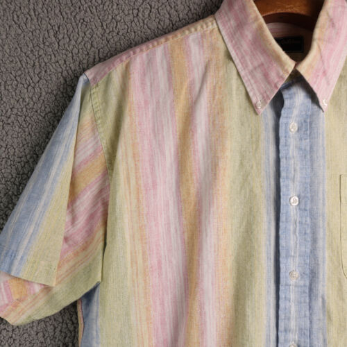 VTG Clearwater Outfitters Mens Large Rainbow Short Sleeve Button Down Polo Linen - Picture 3 of 16