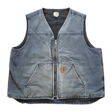 Vintage Y2K Carhartt V26 Sz 2XLT Sandstone Duck Sherpa Lined Vest Faded Black