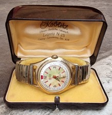 seltene  60er Jahre  DDR Anker Uhr Perlmutt mit Rubin  im Bakelitt Schachtel