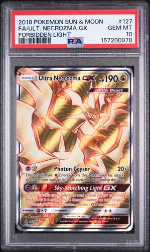 2018 POKEMON SUN & MOON FORBIDDEN LIGHT #127 FULL ART/ULTRA NECROZMA GX PSA 10