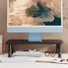 Metal Monitor Stand Riser Mesh Platform Laptop PC Screen Shelf Organiser Black