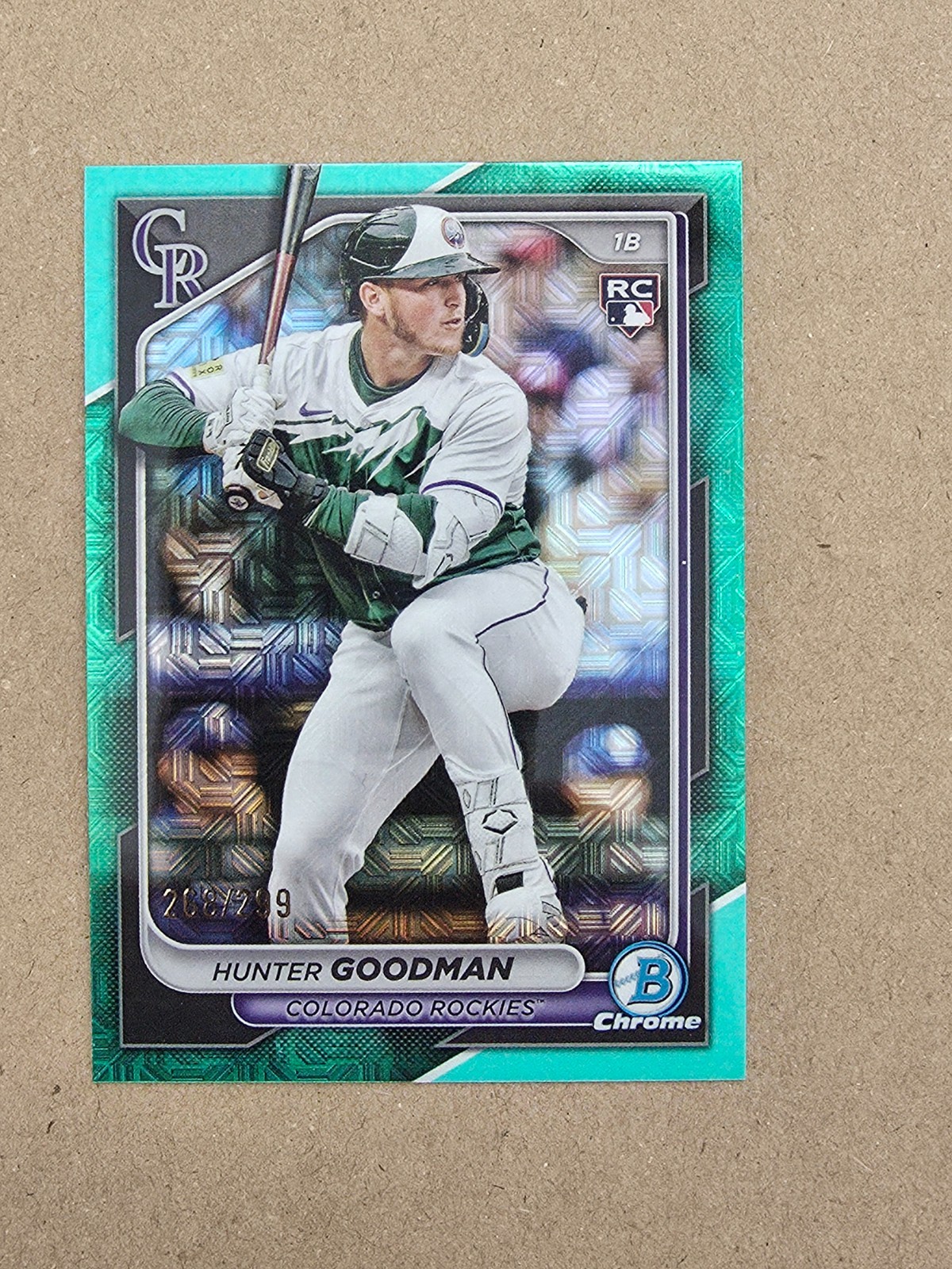 2024 Bowman Chrome RC Hunter Goodman #25 Aqua Mojo Refractor /299 Rockies
