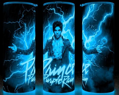 Glow in the Dark Prince Purple Rain with Purple Rose Cup Mug Tumbler 20oz