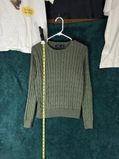Polo Ralph Lauren Men's Olive Green Cable-Knit Cotton Crewneck Sweater