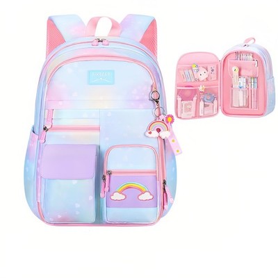 Gradient Kids Bookbag Compartments Cute Backpack Elementary School Girls