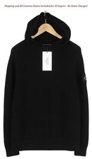 CALVIN KLEIN Men Jumper M Black Waffle-Knit Stretch Hooded Pull On RRP139 -