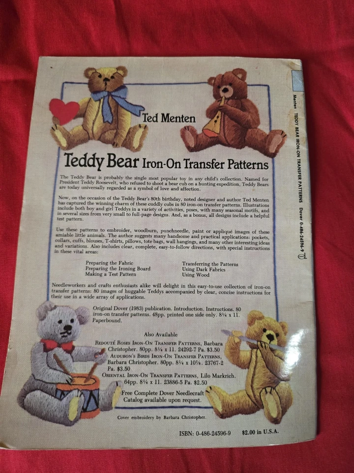 Dover needlework series Ted Menten Teddy Bear iron on transfer pattern book 1983 - Image 2 of 4