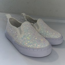 Cat Jack Madigan Toddler Girls Size 5 White Glitter Slip On Sneaker