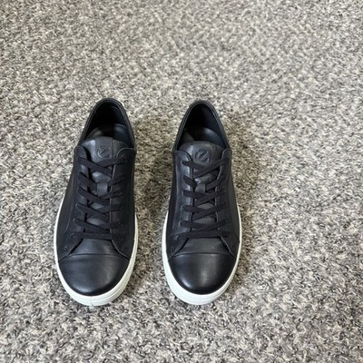 Ecco Soft 7 City Sneakers Shoe Black Leather Casual Lace Up Men 5.5 Womens 7 New