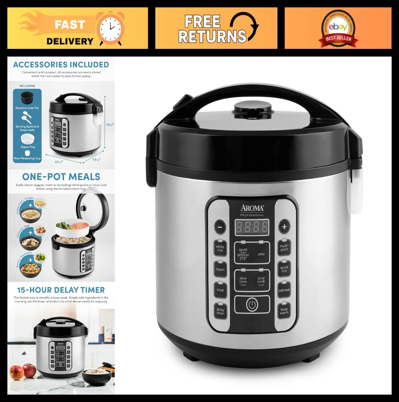 20-Cup Digital Rice Cooker & Steamer, 5Qt Slow Cooker with 10 Cooking Modes