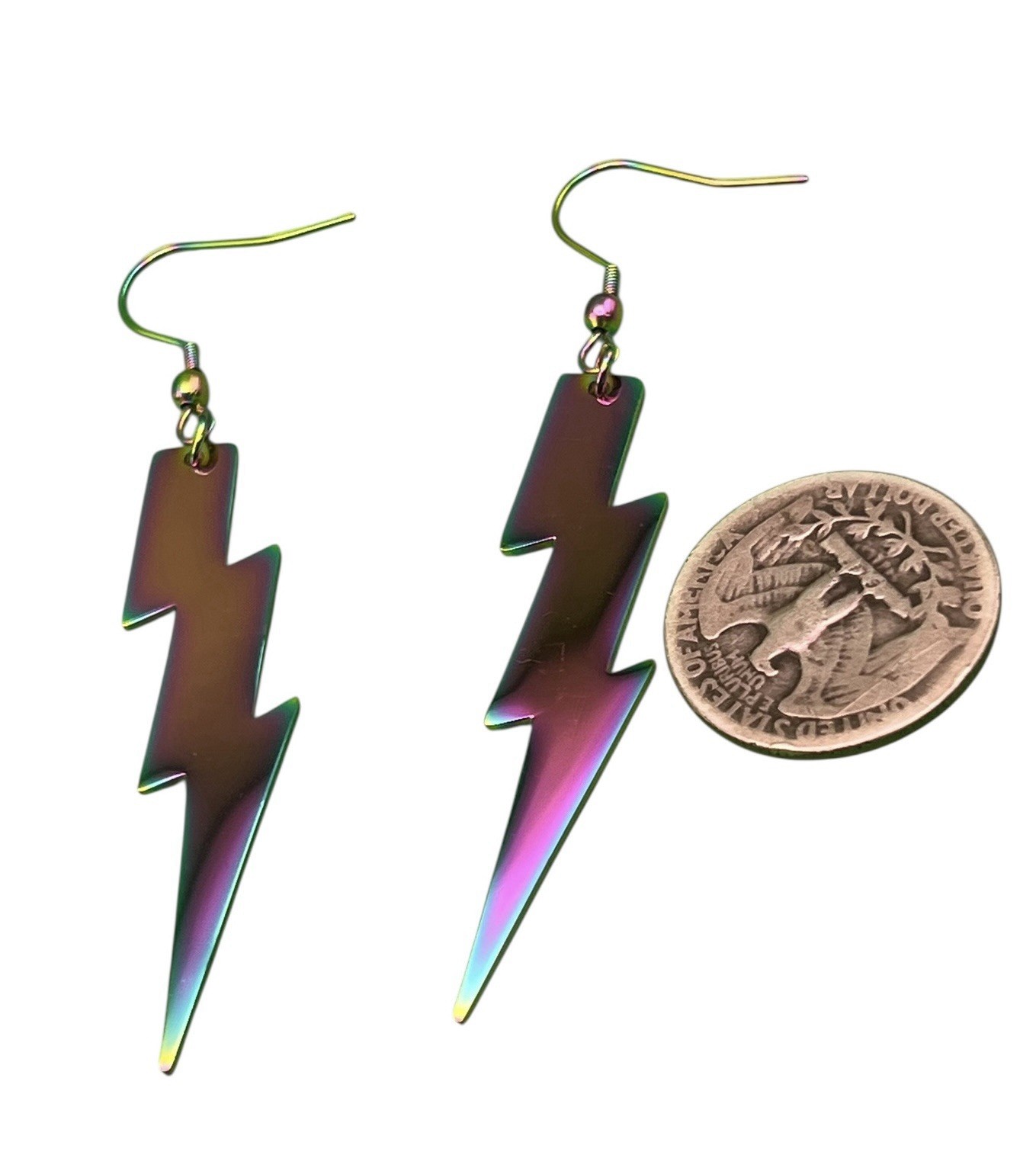 Chrome Lightning Bolt Dangle Earrings Iridescent … - image 7