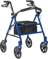 Drive Medical 10257BL-1 4 Wheel Rollator Walker with Seat, Steel Rolling Walker,