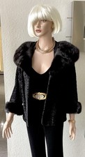 Vintage Crop Curly Lamb Jacket With Black Mink Collar And Cuffs .M