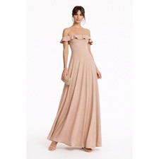 REFORMATION Champagne Off Shoulder Ruffle Maxi Dress Women’s size 4 P Gown 