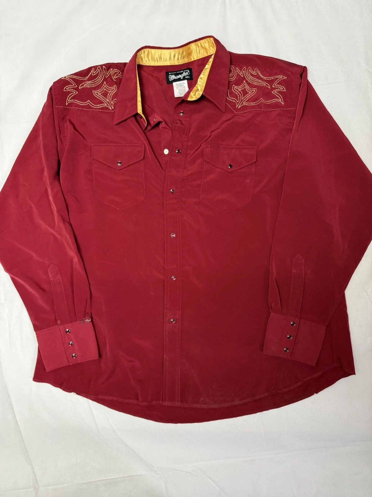 Vintage Wrangler Western Wear silk pearl snap button red XXL Southwestern