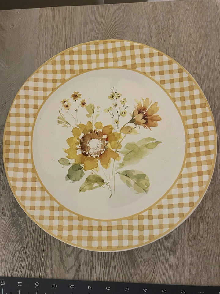 Juego de 4 vajilla certificada International Sunflowers Forever 11" nueva con etiquetas Foto 4 de 4