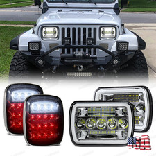 For Jeep Wrangler 1987-1995 Yj Combo Led Square Headlights Taillight Stop Lamp