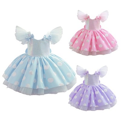 Mädchen Punkte Babyparty Tutu-Kleid Prinzessin Paillette Tüll Geburtstag Taufe