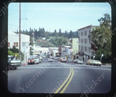 sl17 Original Slide 1970's  Hwy 20 Grass Valley downtown stores 635a