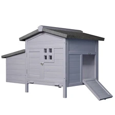 Outdoor Free-Range Wooden Chicken Coop w/ Asphalt Roof, Leak-Proof Pull-Out Tray