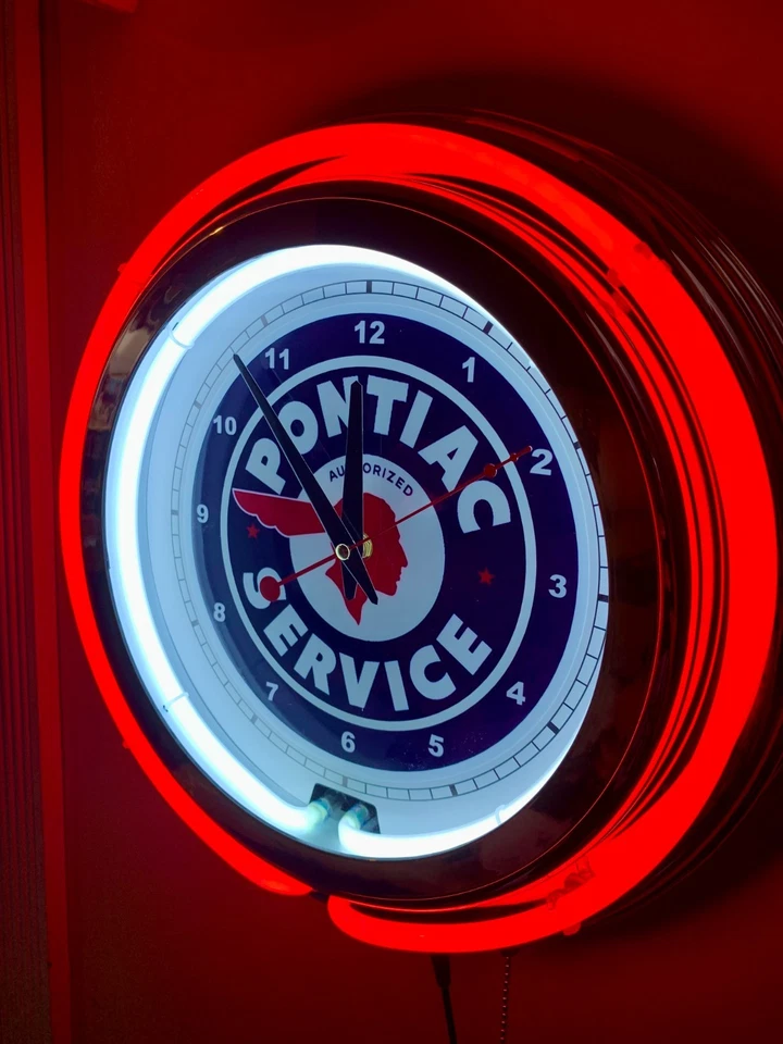 Pontiac Motors Auto Garaje Mecánico Bar Hombre Cueva Retro Rojo Neón Reloj Letrero Foto 2 de 4