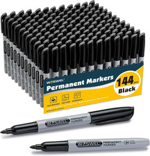 Permanent Markers Bulk, 144 Pack Fine Point Tip Black Permanent Marker Set, Wate